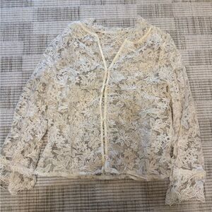 Delicate Floral Lace Button-Up Top in Cream